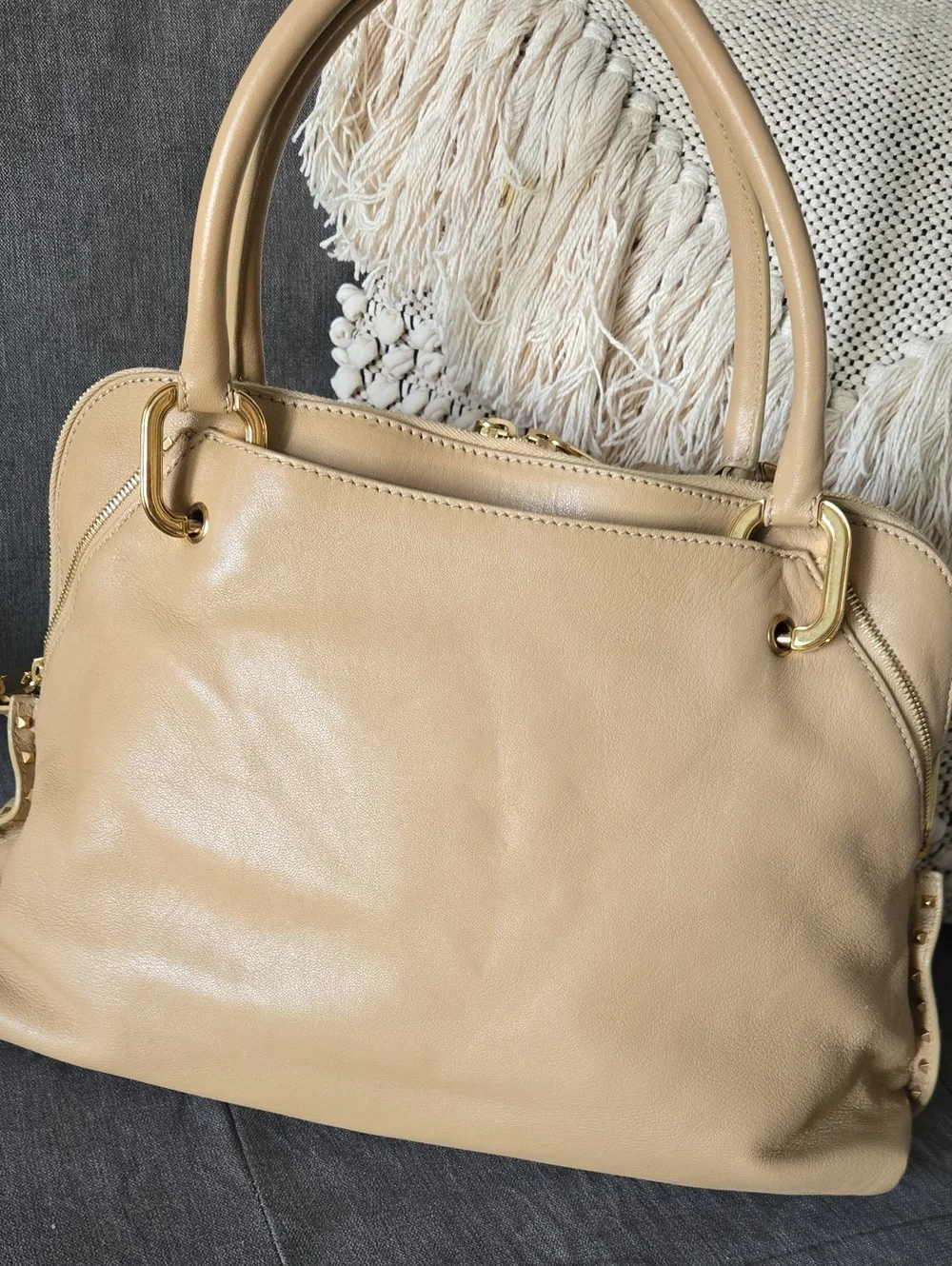 Marc Jacobs Beige Leather Paradise Rio Top-Handle Satchel with Gold Hardware